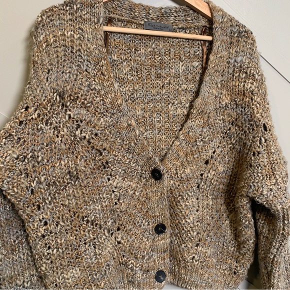 Elsamanda Womans Italian Gold Brown Wool Open Knit Sweater Size Large - Picture 3 of 11